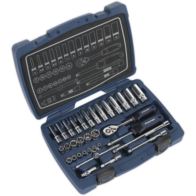 Loops 33pc PREMIUM Deep Socket & Ratchet Handle Set - 1/4" Square Drive 6 Point Metric Multi