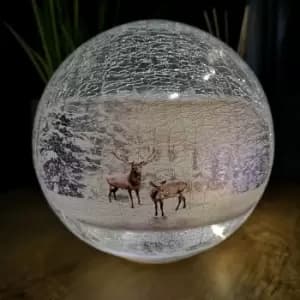 15cm Battery Operated Twinkling Warm White LED Crackle Effect Ball Christmas Decoration with Reindeer