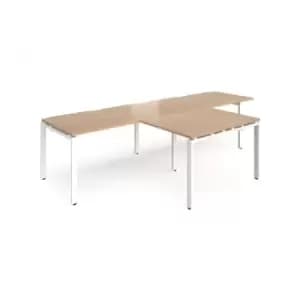 Bench Desk 2 Person With Return Desks 3200mm Beech Tops With White Frames Adapt