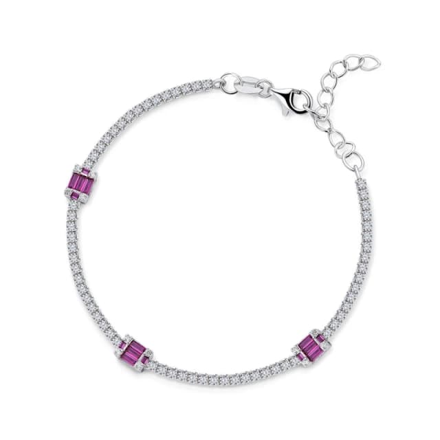 Jewelco London Sterling Silver Red CZ Trilogy Eternity Style Line Bracelet 6>7" - RE42824RB Silver