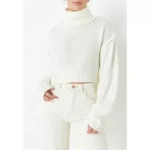Missguided Roll Neck Plait Detail Crop Jumper - Cream