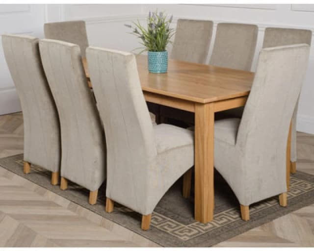 Thats Furniture Oslo 180 x 90cm Large Oak Dining Table & 8 Lola Fabric Chairs in Grey Grey Unisex 180 x 90 cm