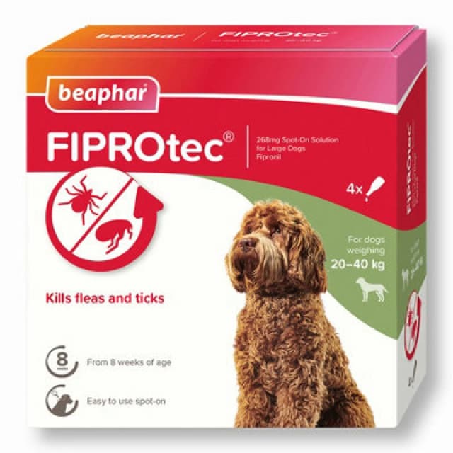beaphar Fiprotec Spot On Large Dog 268mg (4 Pipettes) - 260706 - Beaphar 8711231155972