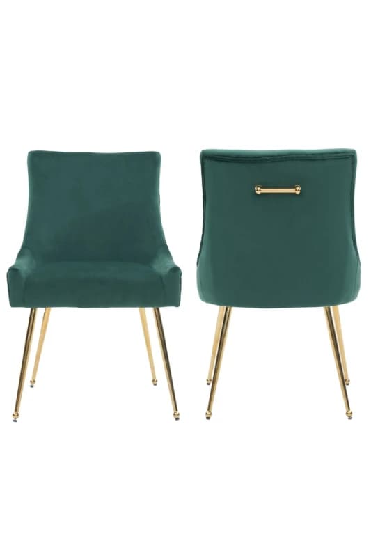 Life Interiors Life Interiors Set of 2 Viviana Velvet Dining Chairs with Gold Legs and Ring Handle in Green Green One Size Unisex 5056660012063