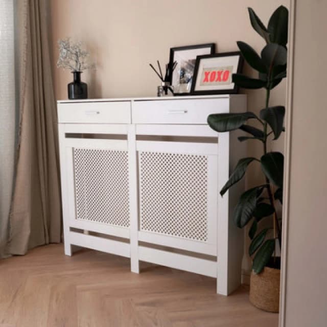 Jack Stonehouse White Diamond Mdf Radiator Cover With Drawer - Medium - 112Cm (W) X 81.5Cm (H) X 19Cm (D)