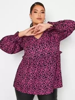 Yours V Black Blouse - Pink Floral, Pink, Size 16, Women