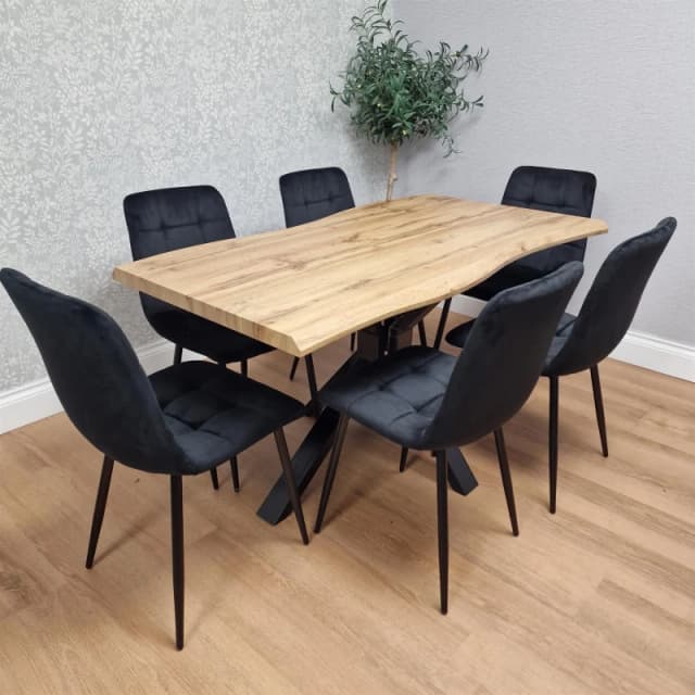Kosy Koala Dining Furniture Set Of Brown Wood Table And 6 Luxurious Black Velvet Chairs, Multi DK140+6bk rocco
