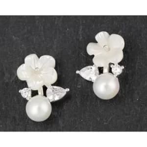 Mother of Pearl Shell Flower Diamante Earrings