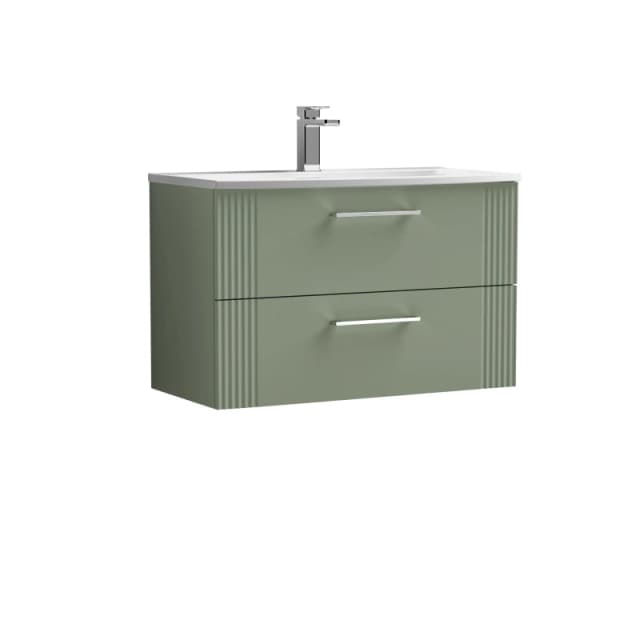 Balterley 2 Drawer Wall Hung Vanity Unit with Curved Basin Green 800mm Green