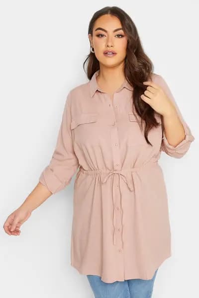 Yours Linen Utility Tunic Shirt Pink