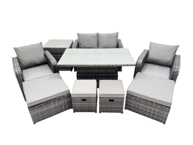Fimous 8-seater Rattan Garden Furniture Set with 2 Big Footstool Side Table in Dark Grey Dark Grey Unisex