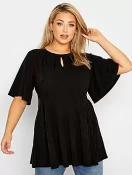 Yours Limited Keyhole Detail Rib Peplum Top - Black, Size 16, Women