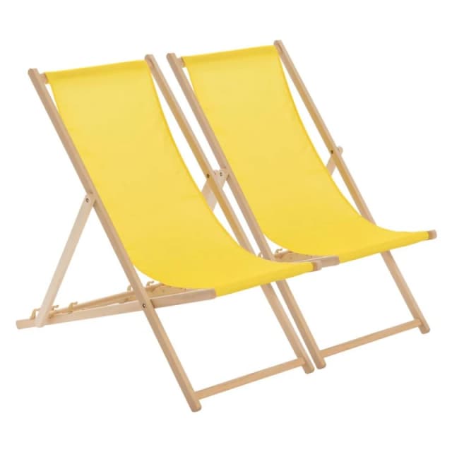 Harbour Housewares Folding Wooden Deck Chairs Yellow Pack of 2 Yellow