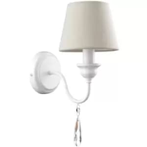 Connecticut Candle Wall Lamp Metal Matt White Cream Lampshade, Crystals LED E14 - Merano