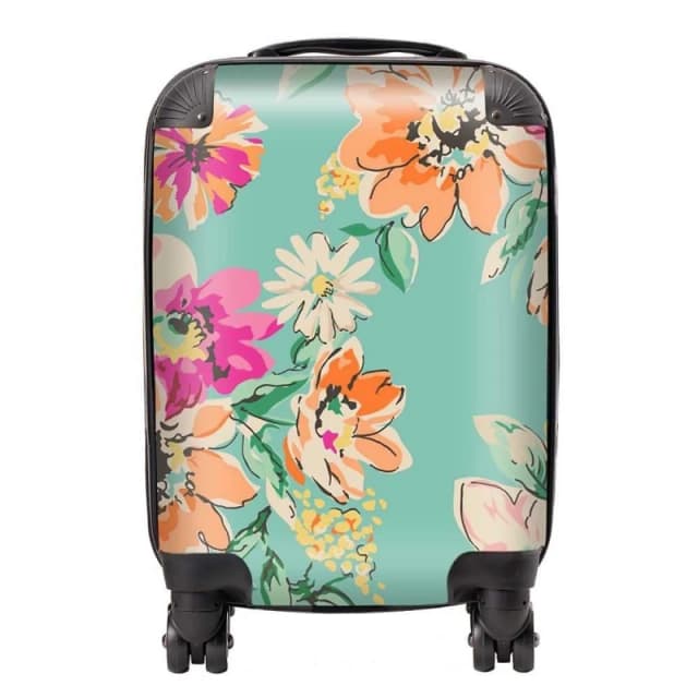 Warren Reed - Designer Bright Flower Sketch Suitcase in Green Size: Large Green Unisex Large