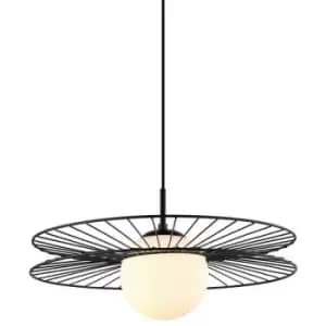 Italux Sandy - Modern Hanging Pendant Black 1 Light with Black, White Shade, E27