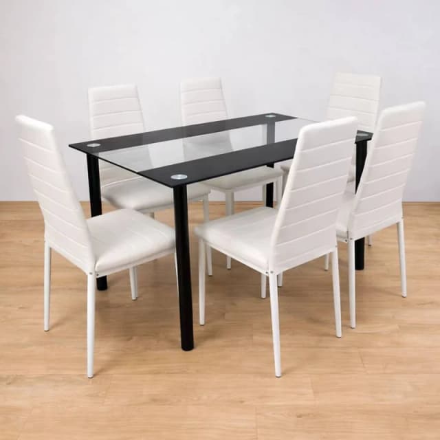 KOSY KOALA Black Clear Glass 4 Faux Leather padded White Chairs White Unisex