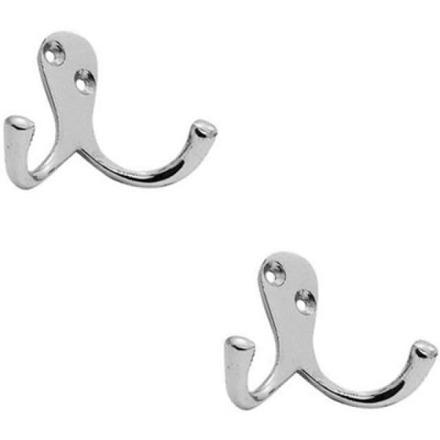 Loops 2x Victorian One Piece Double Bathroom Robe Hook 26mm Projection Polished Chrome Multi
