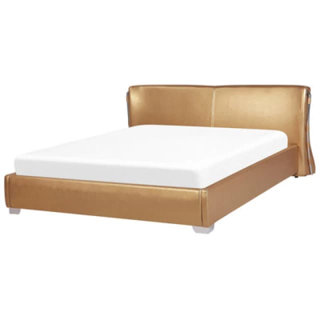 Beliani Waterbed Leather Paris 180 X 200 Cm (Eu Super King) Gold