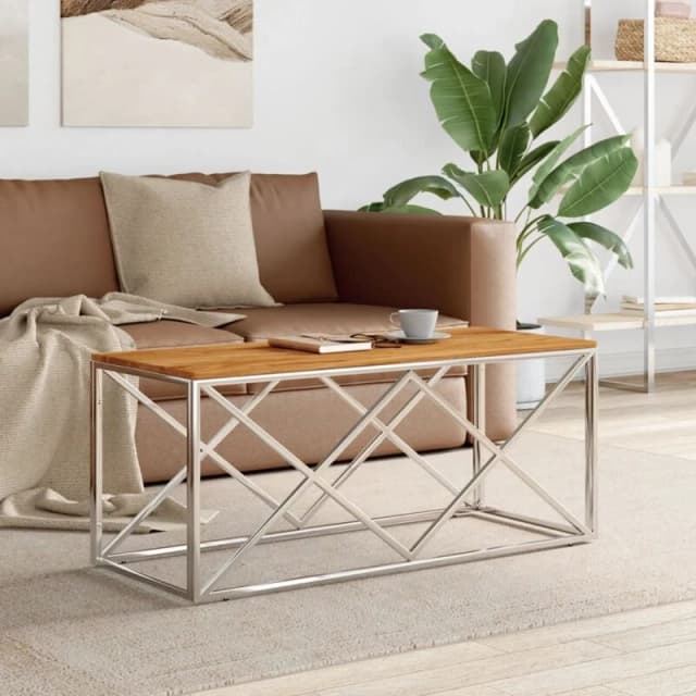 VIDAXL Coffee Table Stainless Steel and Solid Wood Acacia Vidaxl 8720287199458