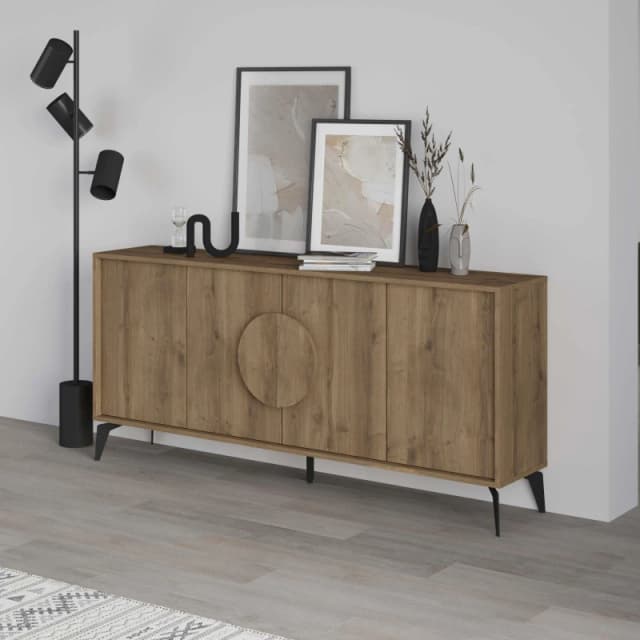 Decortie Sideboard Console 180Cm 35.6X180X82Cm 4 Particleboard Dark Oak Effect, Brown 8680812121944