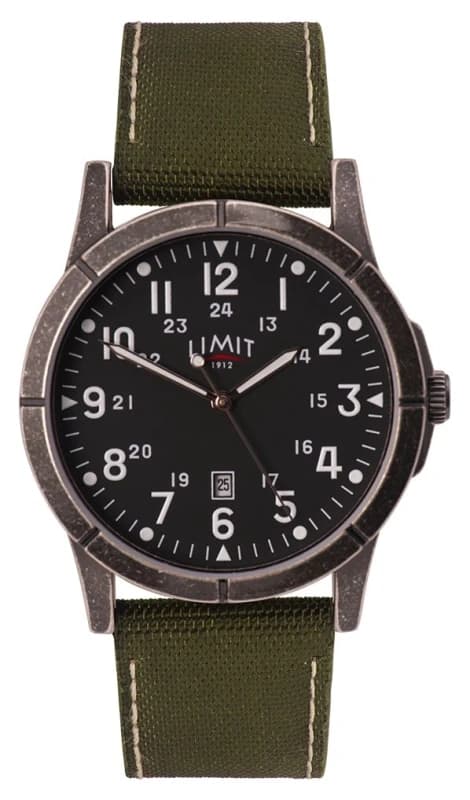Limit 5790.01 Mens Green Canvas Strap Black Dial Alloy Watch