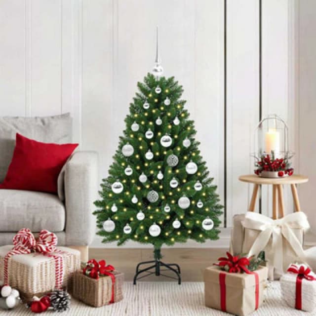 vidaXL Artificial Christmas Tree with Silver Balls Green 120cm PVC and Metal, Green 3395672