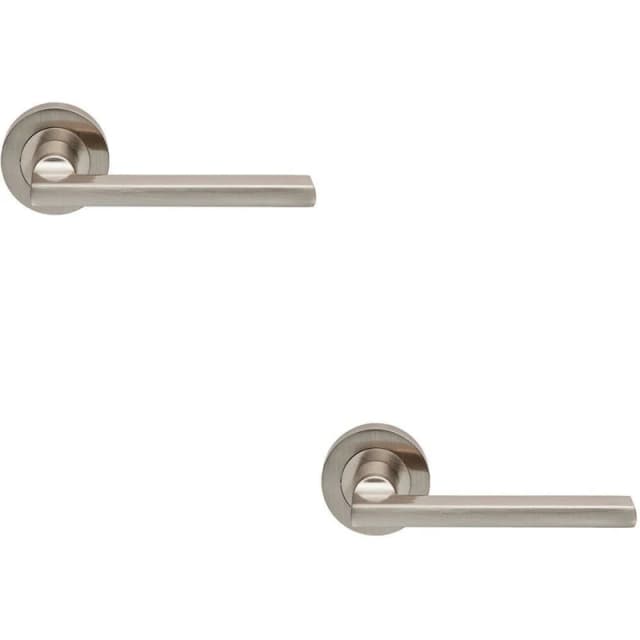 Loops 2x PAIR Straight Plinth Mounted Handle on Round Rose Concealed Fix Satin Nickel Metallics