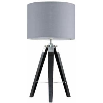 Tripod Table Lamp in Black with Drum Shade - Grey
