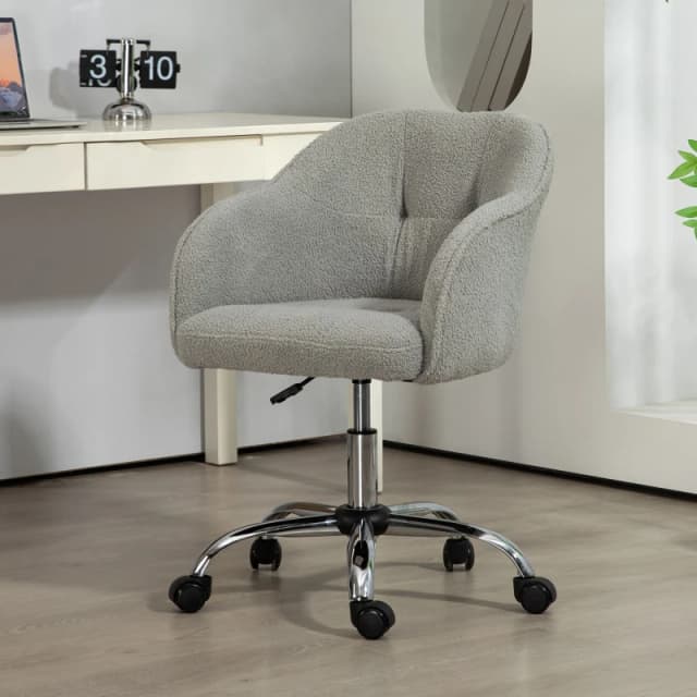 HOMCOM Fluffy Vanity Grey Chair for Desk - with Height Adjustable - Wheels - Grey TJ Hughes 5061025059942