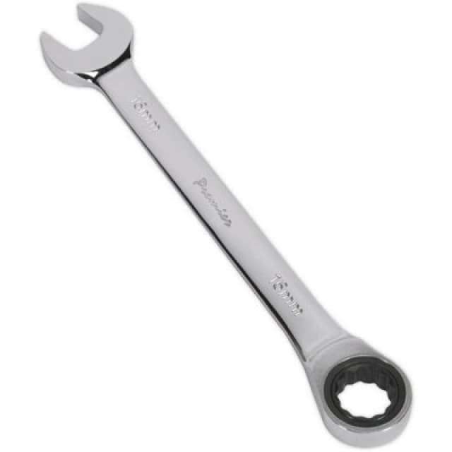 Loops 16mm Ratchet Combination Spanner - Chrome Vanadium Steel - 72 Tooth Ratchet Ring Metallics