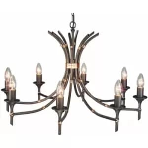 8 Bulb Chandelier LIght Tied Bamboo Canes Style Bronze Patina LED E14 60W