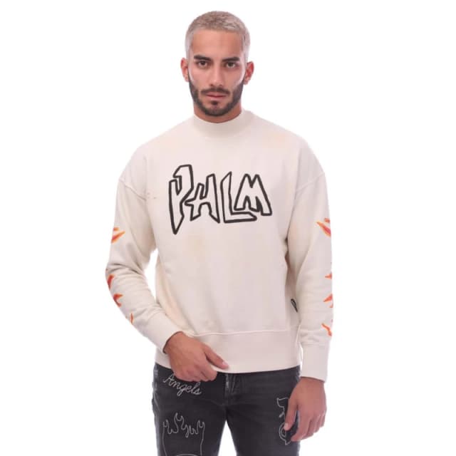 Palm Angels Garment Dye Graffiti Flames Crewneck Sweatshirt - White White XXS