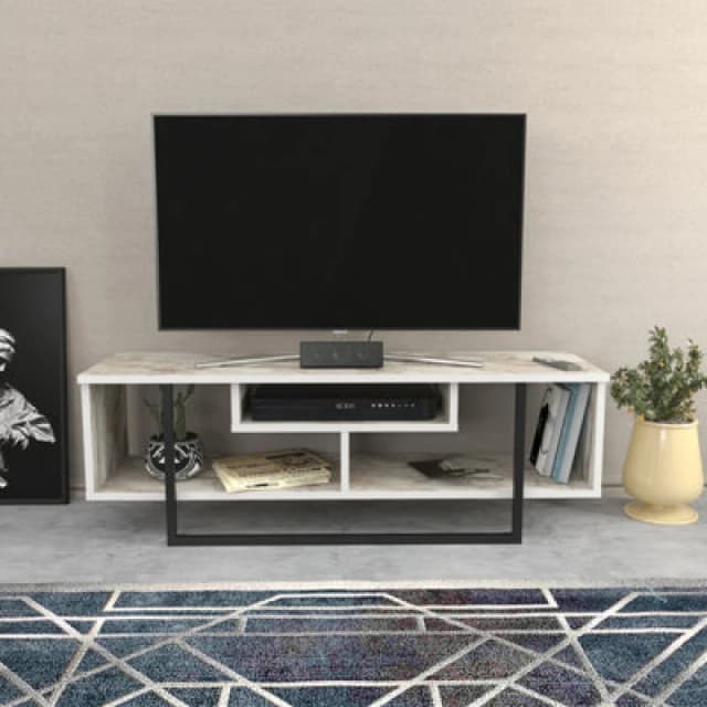 Decorotika Astona TV Stand TV Unit For Tvs Up To 55" White Marble Effect And Black