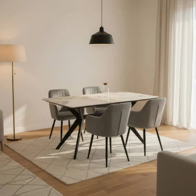 Outdoor Living San Diego Marble Top Dining Table with Charlotte Velvet Chairs - Grey Grey Unisex