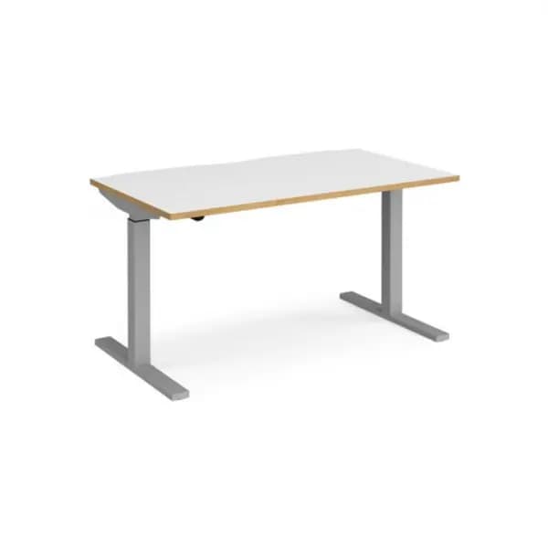 Elev8 Height Adjustable Desk Rectangular Desk 1400mm White/Oak Tops With Silver Frames 800mm Depth Elev8 Mono White/Oak EVM-1400-S-WO