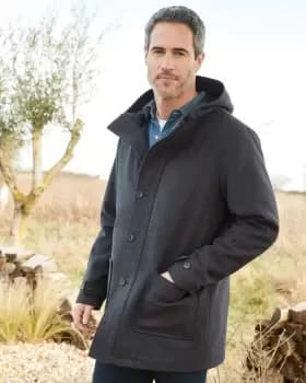 Cotton Traders Wool-Look Hooded Coat in Grey