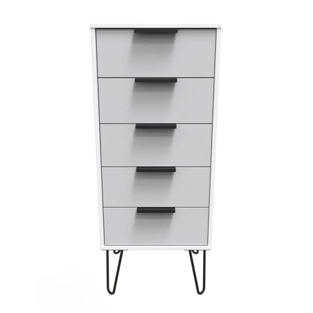 Osaka 5 Drawer Tall Bedside Cabinet In Grey & White (Ready Assembled)