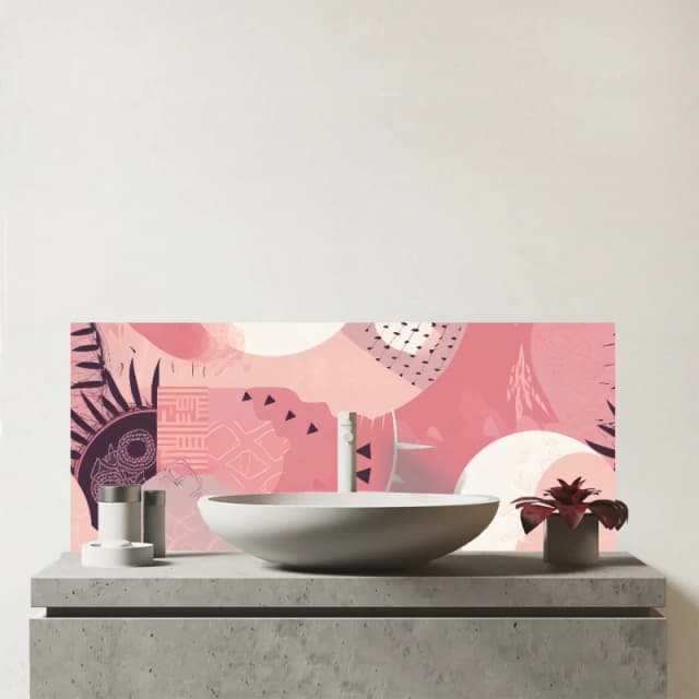 Warren Reed - Designer Abstract Pink White Glass Bathroom Splashback Pink Unisex