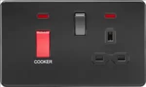 KnightsBridge Screwless 45A DP switch and 13A switched socket with neons - matt Black with Black insert