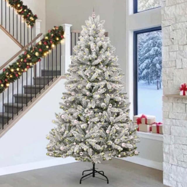 vidaXL Artificial Christmas Tree with Pink Balls Green and White 300cm PVC and Metal, Green 3395786
