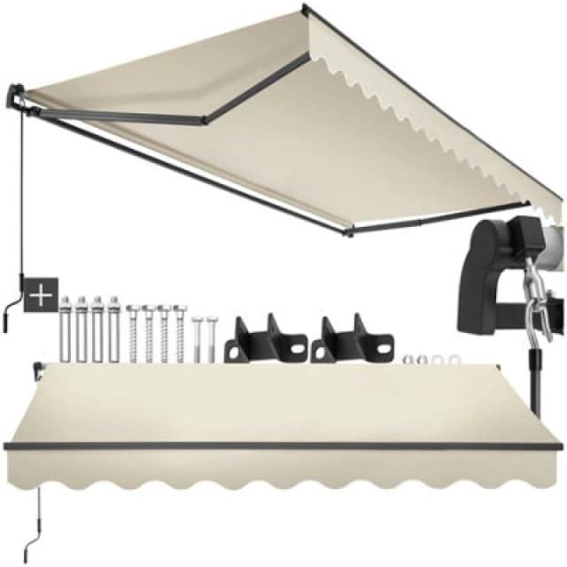 Tectake Retractable Awning Ornella - Wall Bracket Incl, Easy Adjustment, And Uv Blocking 300 X 250 Cm - Beige