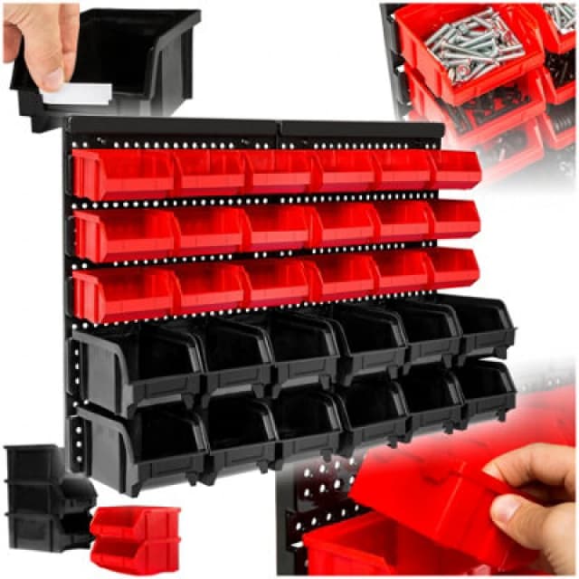 Tectake Shelving Storage Boxes Small Parts Rack 12 Large 18 Medium Compartments - Per Piece - Black