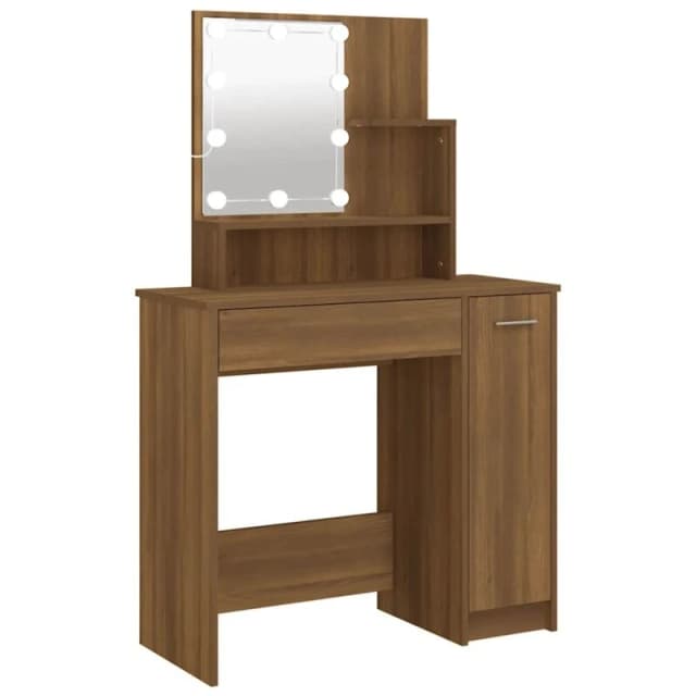 vidaXL Dressing Table with LED Brown Oak 86.5x35x136 cm, Brown 820486
