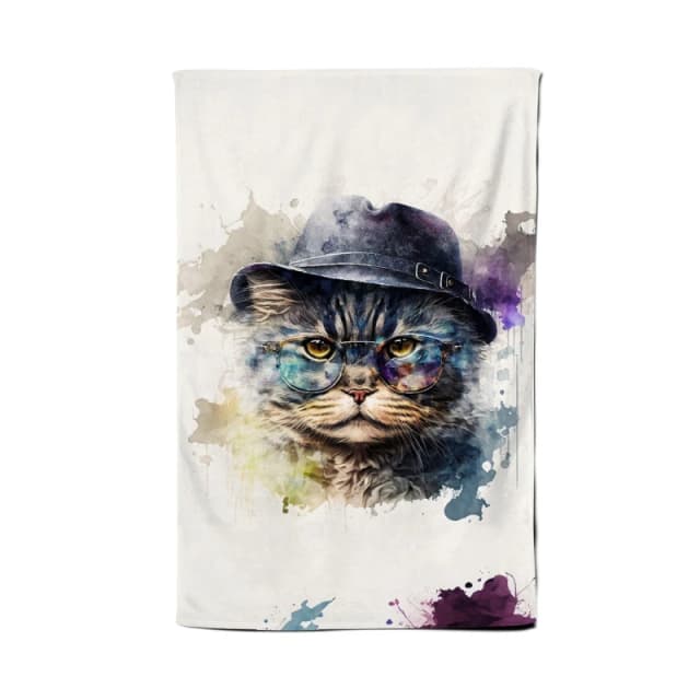 Warren Reed - Designer Selkirk Rex Cat Splashart Tea Towel Multicolor Unisex