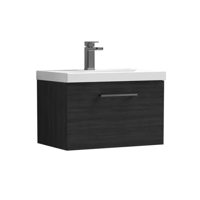 Balterley 600mm Wall Hung 1 Drawer Vanity Unit, Woodgrain Black, Pewter Handle in Black Unisex