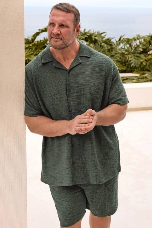 BadRhino Mens Textured Revere Shirt in Dark Green Size: XL Dark Green Male XL