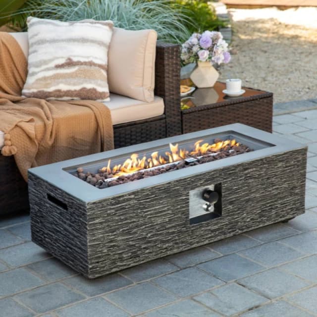 Teamson Home Rectangular 42" Gas Fire Pit Table, Grey Faux Stone Finish Grey Unisex