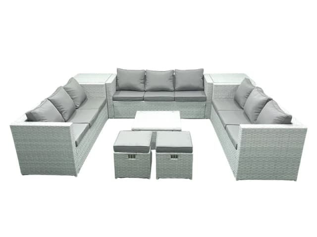 Fimous Rattan Garden Outdoor Furniture Set 11 Seater Rattan Garden Sofa Set with 2 Small Footstool 2 Side Tables Light Grey Mixed Light Grey