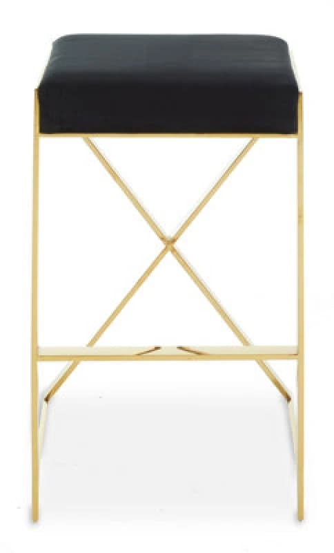 Premier Housewares Interiors By Premier Black Velvet Bar Stool, Gold Finish Frame Bar Chair With Footrest, Modern Design Home Stool For Living Area